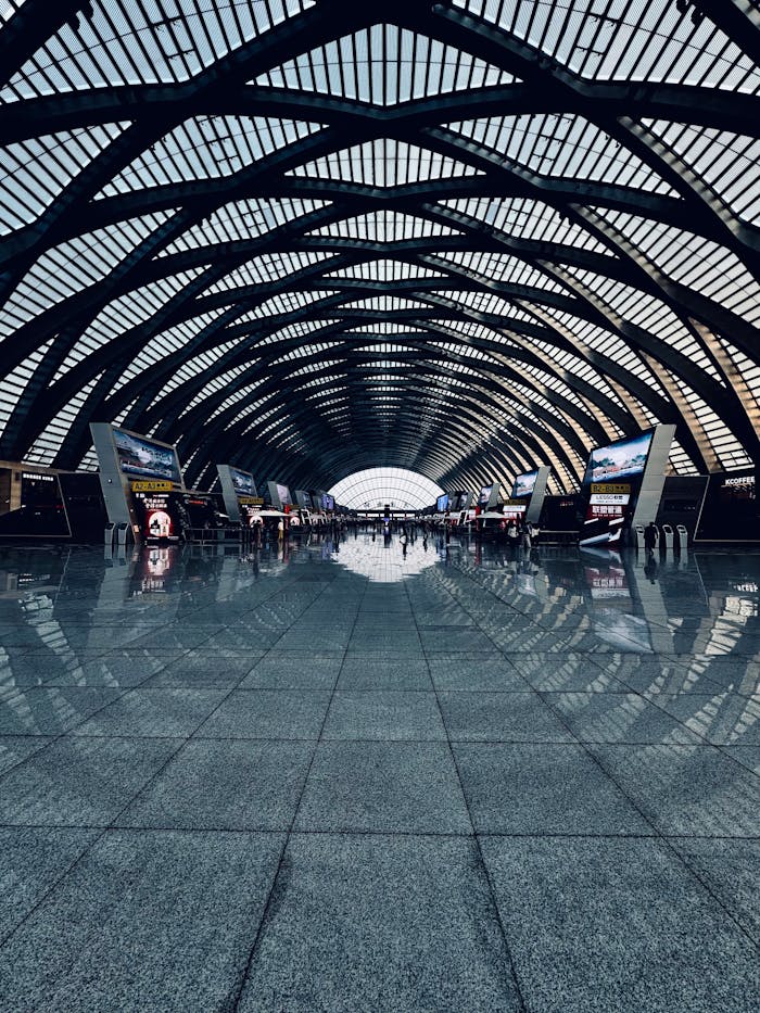 Stunning view inside Tianjin Binhai railway station highlighting its modern architectural design.